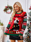 Women Cat Christmas Element Round Neck Long Sleeve Sweater nicholesgifts