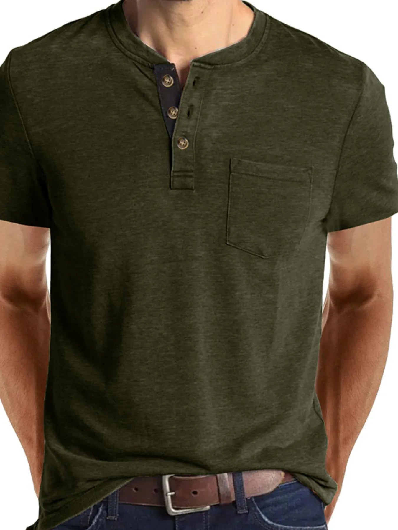 Men's Full Size Classic Henley Pocket Polo T-Shirt Plus Size NicholesGifts