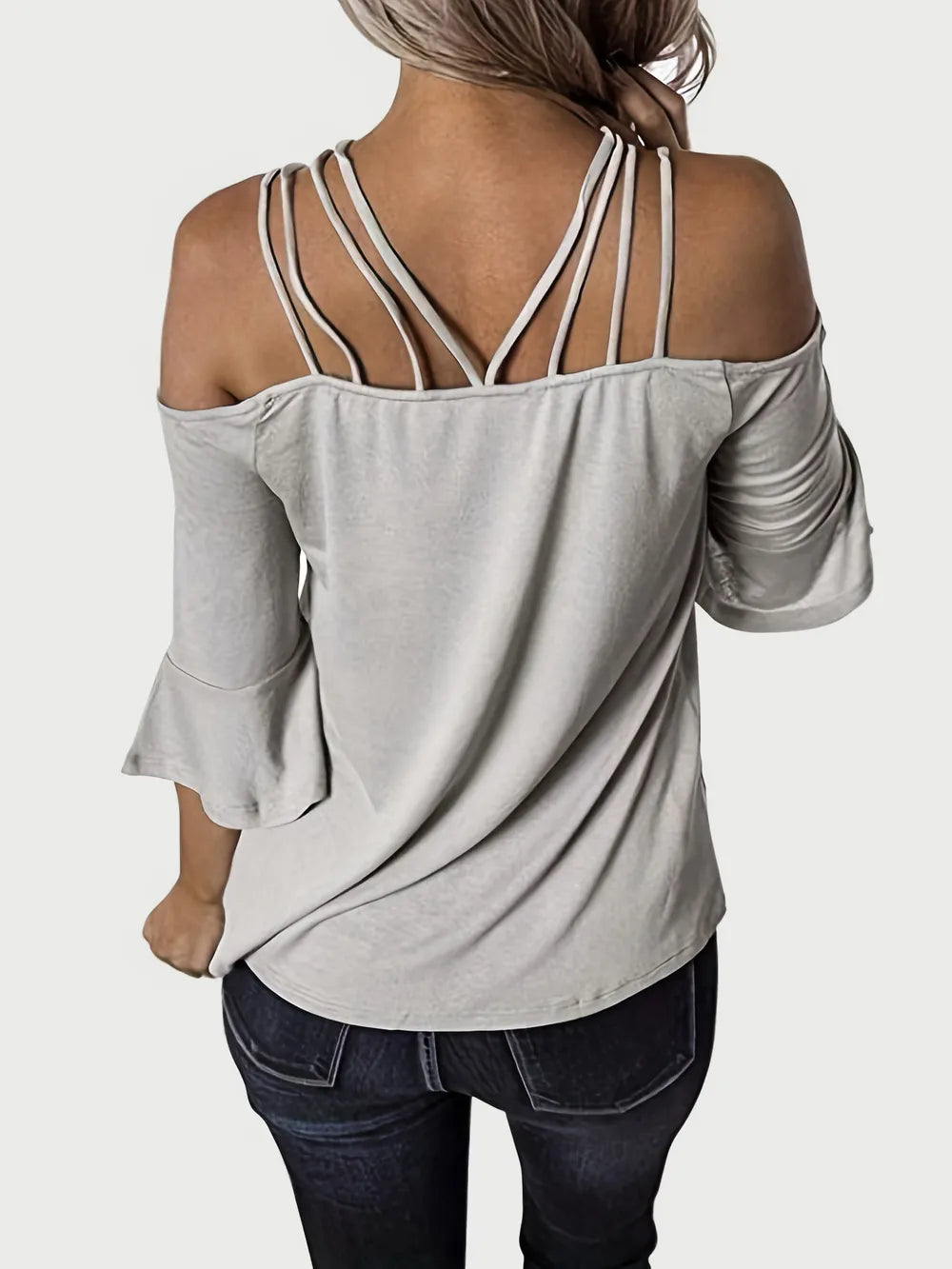 Full Size Cold Shoulder Three-Quarter Sleeve Blouse nicholesgifts