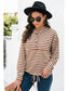 NicholesGifts Women Striped Half-Button Dropped Shoulder Hoodie nicholesgifts