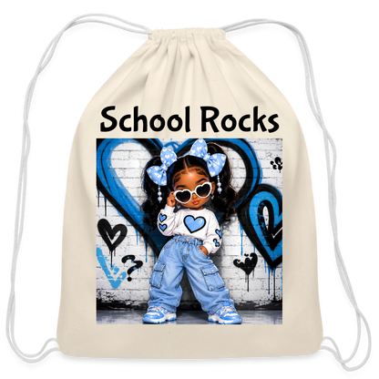 African American Toddler Girls School Rocks White Cotton Drawstring Bag For Back To School - natural