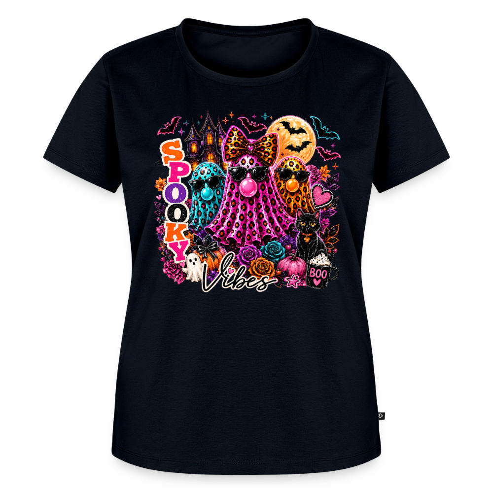 Women’s Halloween Ghost Spooky Vibes Short Sleeve T-Shirt - navy