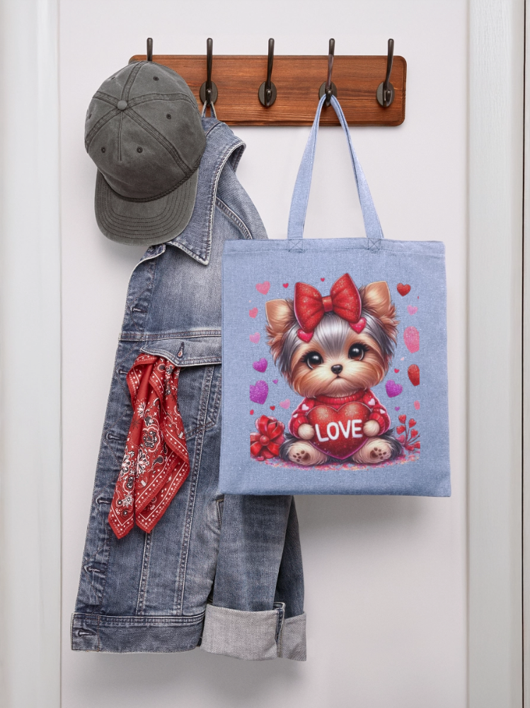 Women Love Dog with Bow Valentine's Day Tote Bag nicholesgifts