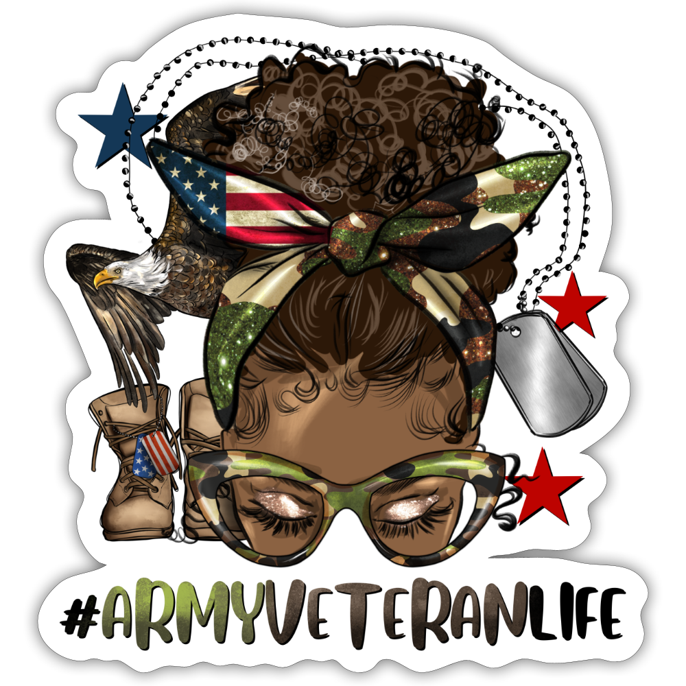 African American Women Army Veteran Life Sticker - white matte