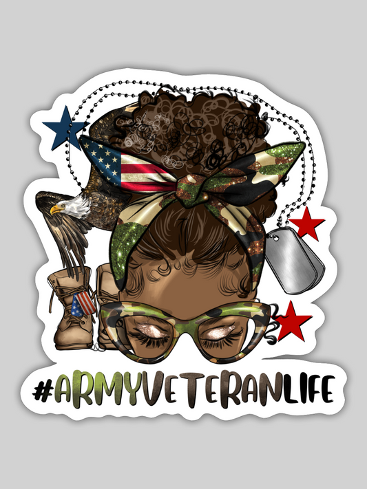 African American Women Army Veteran Life Sticker - white matte