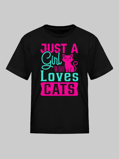 Girls Just A Girl Who Love Cats Short Sleeve Summer T-Shirt nicholesgifts