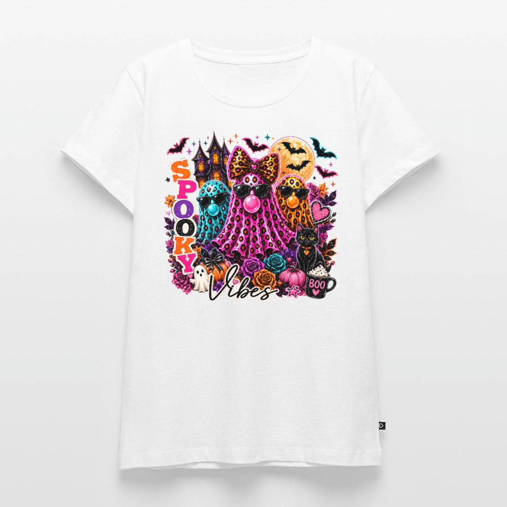 Women’s Halloween Ghost Spooky Vibes Short Sleeve T-Shirt - white