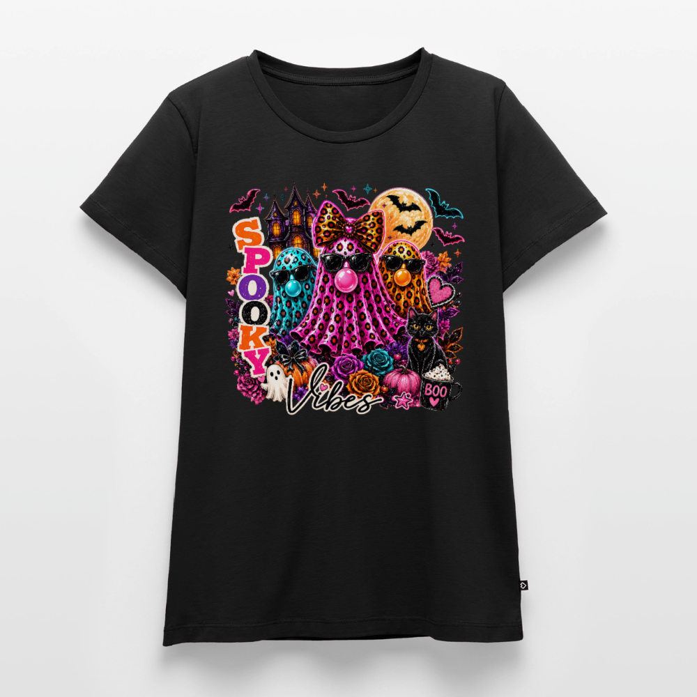 Women’s Halloween Ghost Spooky Vibes Short Sleeve T-Shirt - black