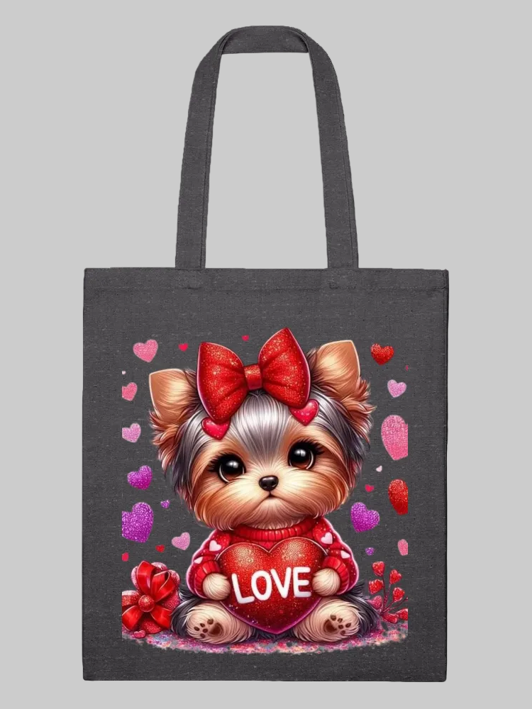 Women Love Dog with Bow Valentine's Day Tote Bag nicholesgifts