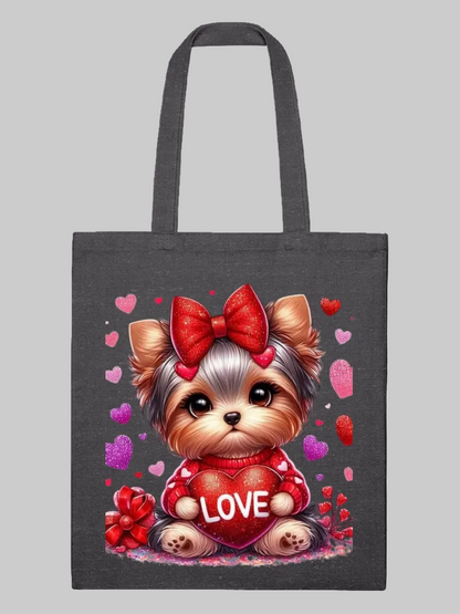 Women Love Dog with Bow Valentine's Day Tote Bag nicholesgifts