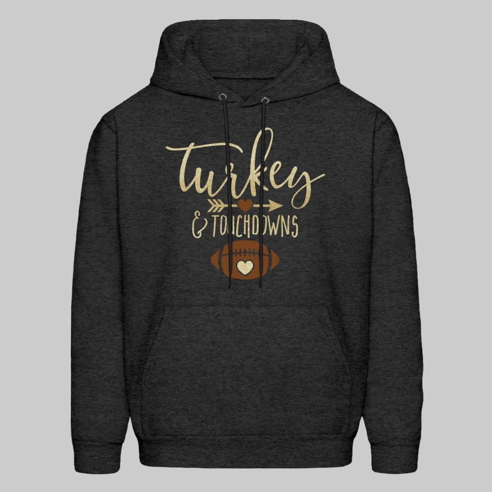 Men's Turkey and Touchdowns Thanksgiving Hoodie - charcoal grey