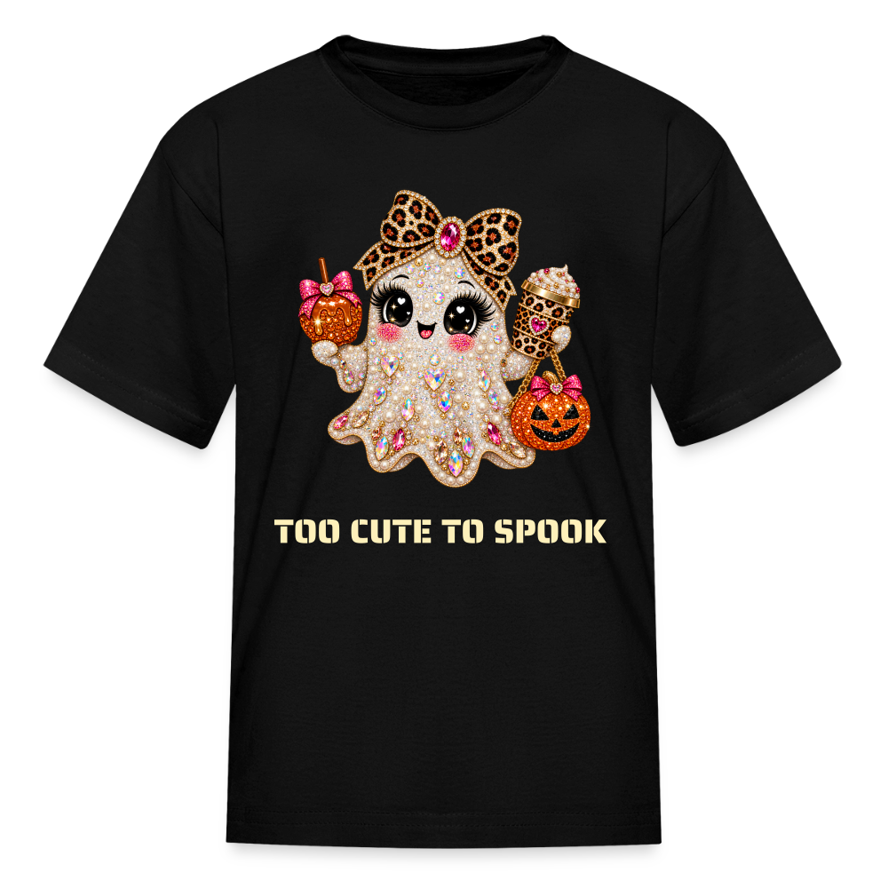 Girls Halloween Ghost Too Cute To Spook Short Sleeve T-Shirt - black