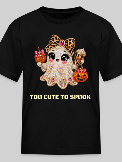 Girls Halloween Ghost Too Cute To Spook Short Sleeve T-Shirt - black