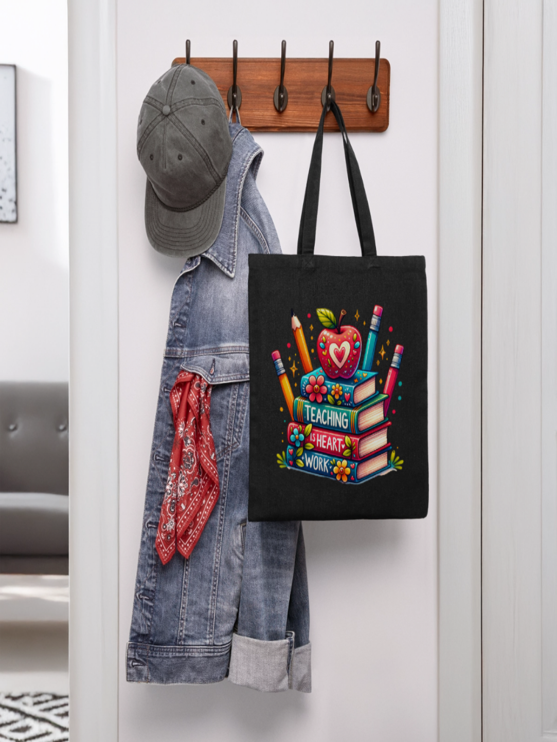 Women Teaching Is Heart Work Valentine's Day Tote Bag nicholesgifts