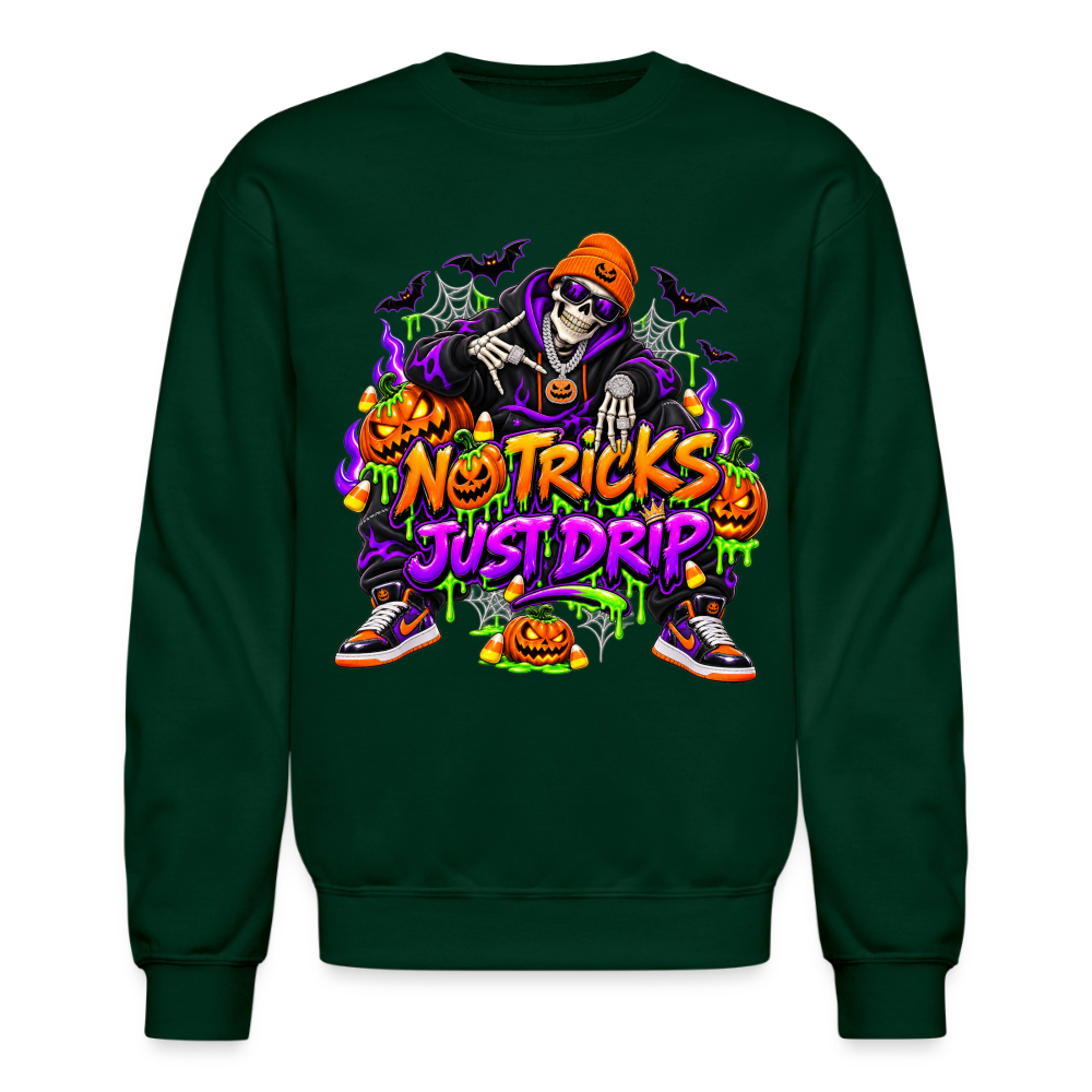 Men No Tricks Just Drip Halloween Crewneck Sweatshirt - forest green