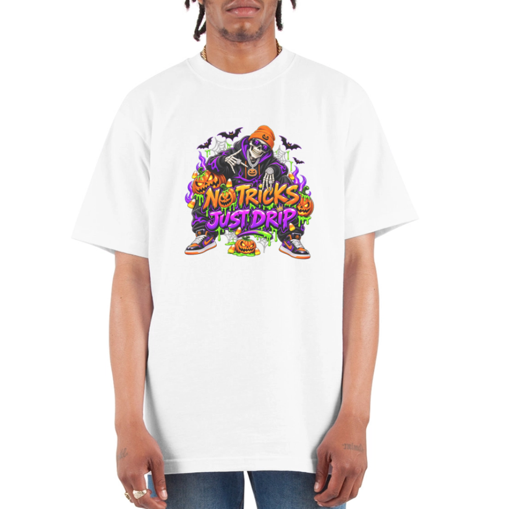 Men No Tricks Just Drip Oversized Halloween Short Sleeve T-Shirt - white