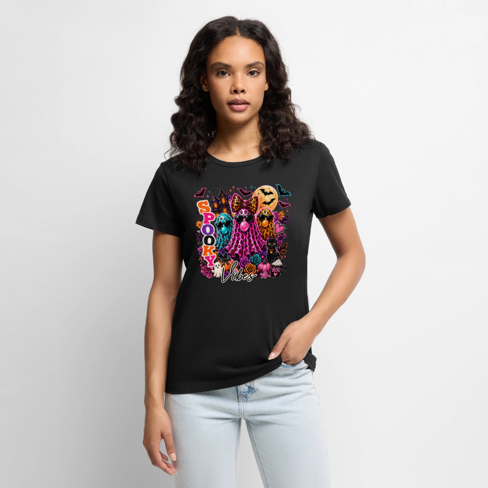 Women’s Halloween Ghost Spooky Vibes Short Sleeve T-Shirt - black