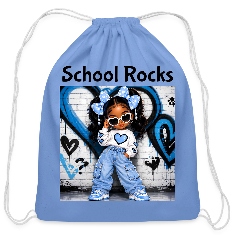 African American Toddler Girls School Rocks Blue Cotton Drawstring Bag For Back To School - carolina blue