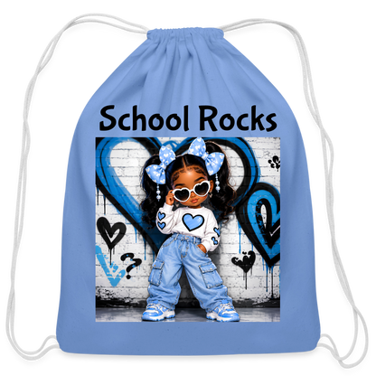 African American Toddler Girls School Rocks Blue Cotton Drawstring Bag For Back To School - carolina blue