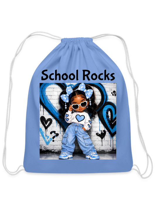 African American Toddler Girls School Rocks Blue Cotton Drawstring Bag For Back To School - carolina blue