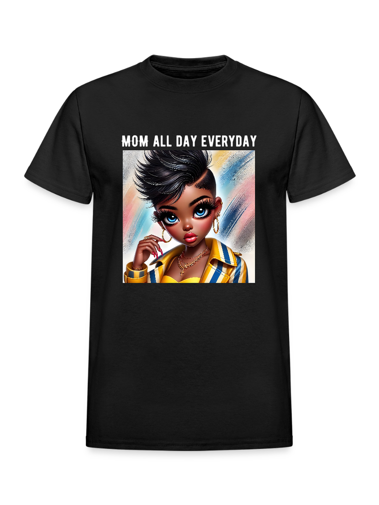 African American Women Mom All Day Everyday Wearing a Cross Mother's Day Short Sleeve Tee Shirt NicholesGifts