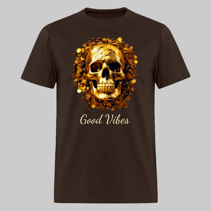 Men's Smiling Skeleton Good Vibes Crewneck T-Shirt - brown