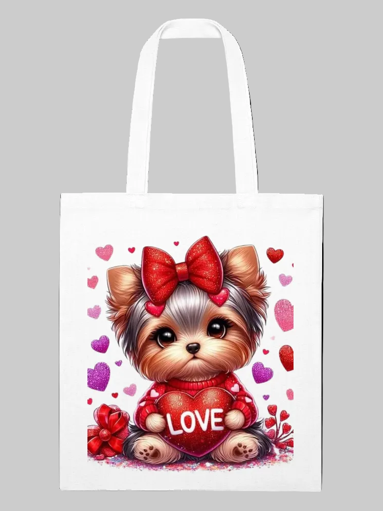 Women Love Dog with Bow Valentine's Day Tote Bag nicholesgifts