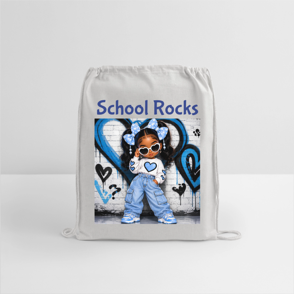 African American Toddler Girls School Rocks Gray Cotton Drawstring Bag For Back To School - Light Grey