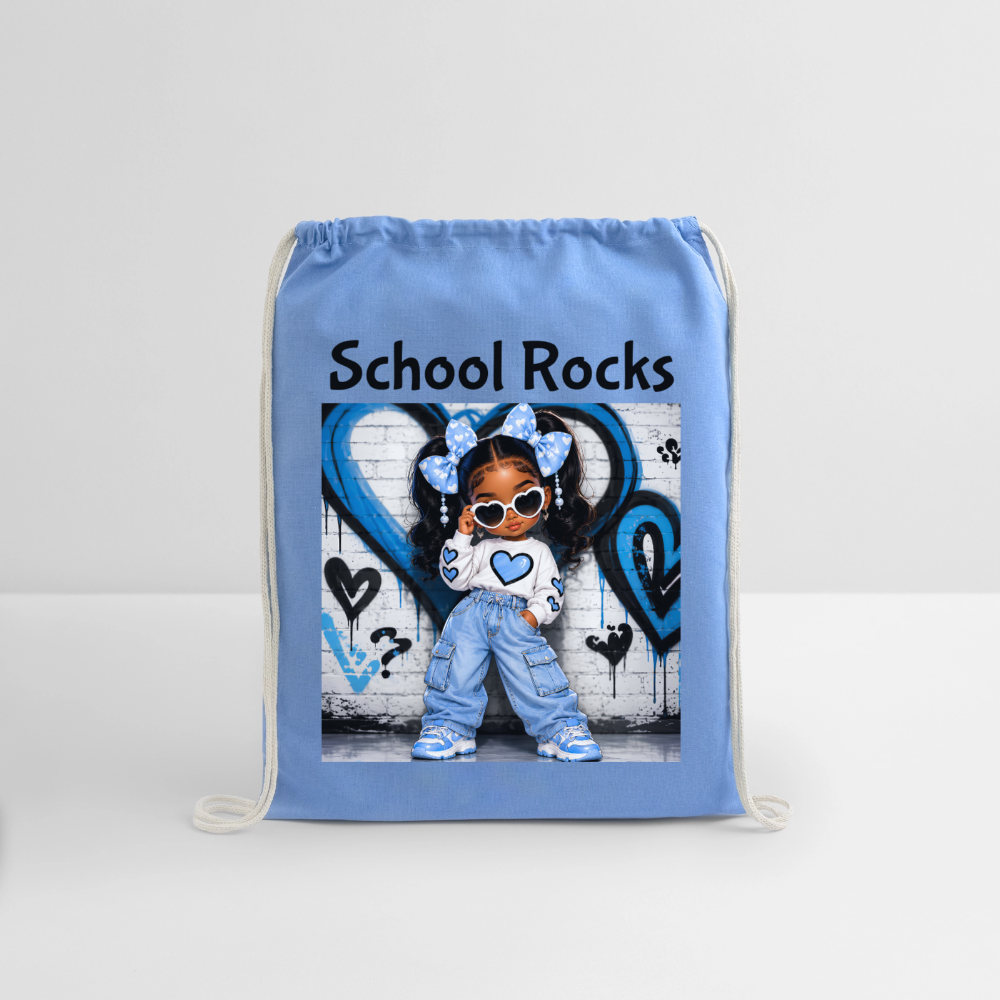 African American Toddler Girls School Rocks Blue Cotton Drawstring Bag For Back To School - carolina blue