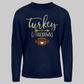Men's Turkey and Touchdowns Long-Sleeve Thanksgiving T-Shirt - dark navy