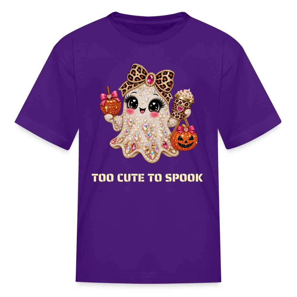 Girls Halloween Ghost Too Cute To Spook Short Sleeve T-Shirt - purple
