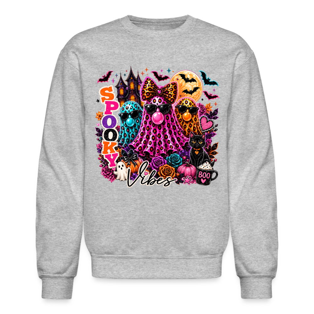 Women's Spooky Vibes Halloween Ghost Crewneck Sweatshirt - heather gray