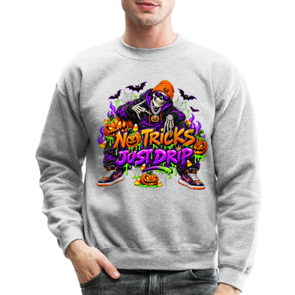 Men No Tricks Just Drip Halloween Crewneck Sweatshirt - heather gray