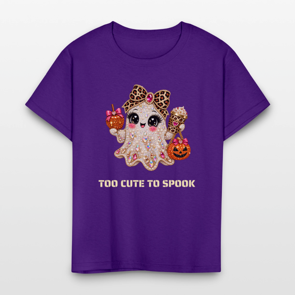 Girls Halloween Ghost Too Cute To Spook Short Sleeve T-Shirt - purple