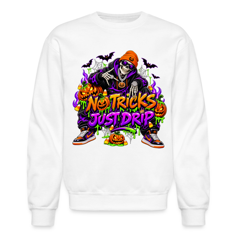 Men No Tricks Just Drip Halloween Crewneck Sweatshirt - white