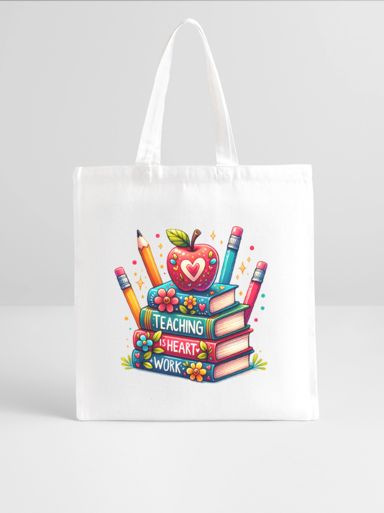 Women Teaching Is Heart Work Valentine's Day Tote Bag nicholesgifts