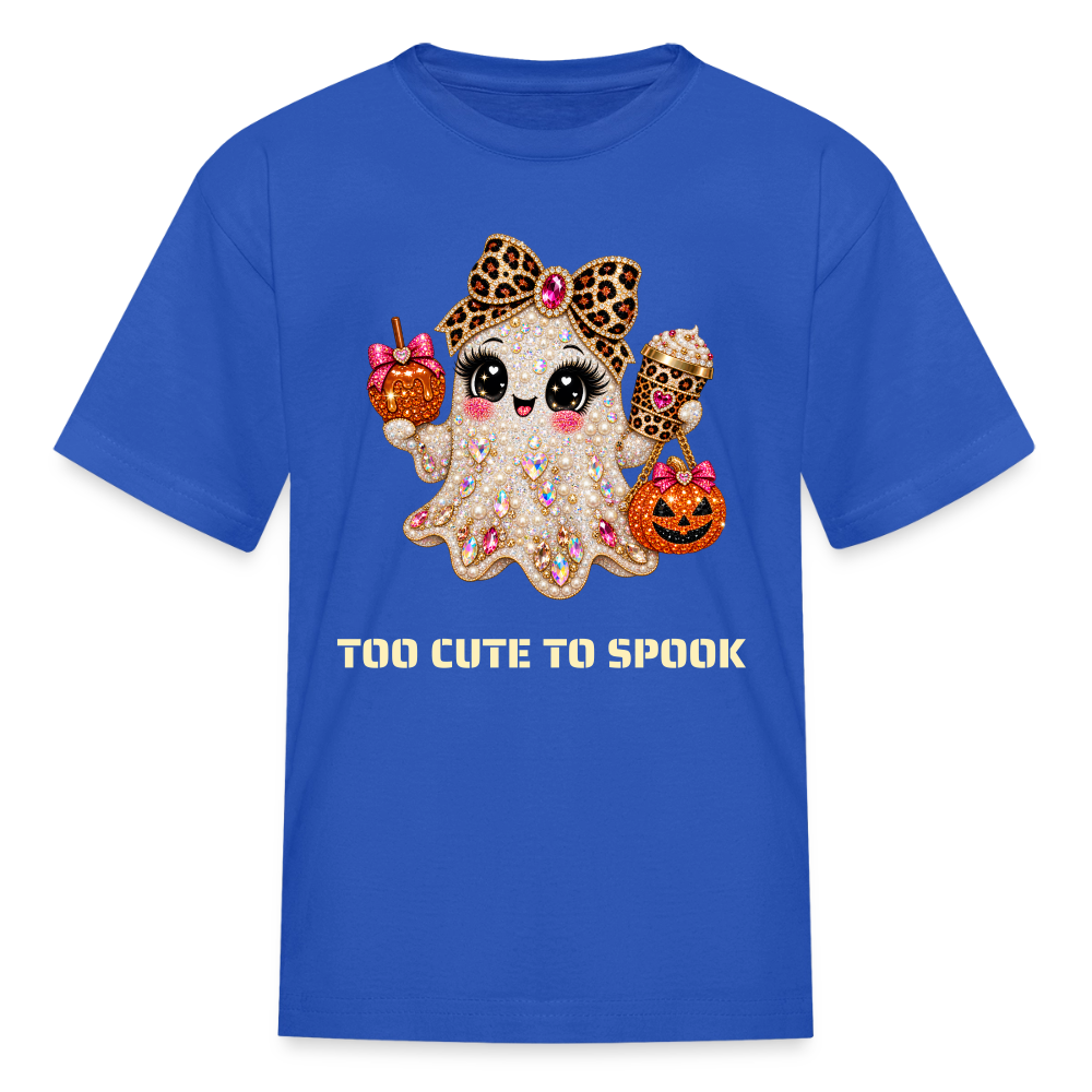 Girls Halloween Ghost Too Cute To Spook Short Sleeve T-Shirt - royal blue