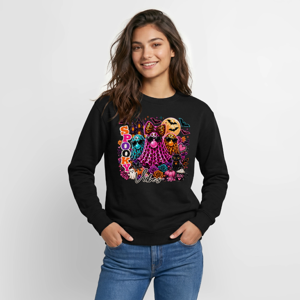 Women's Spooky Vibes Halloween Ghost Crewneck Sweatshirt - black