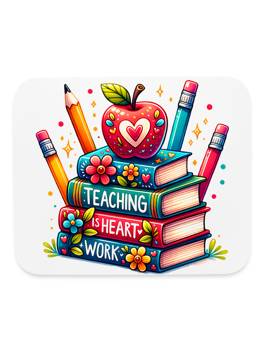 Women Valentine's Day Teaching Is Heart Work with Books and Pencils Mouse Pad nicholesgifts