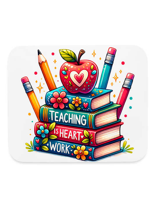 Women Valentine's Day Teaching Is Heart Work with Books and Pencils Mouse Pad nicholesgifts
