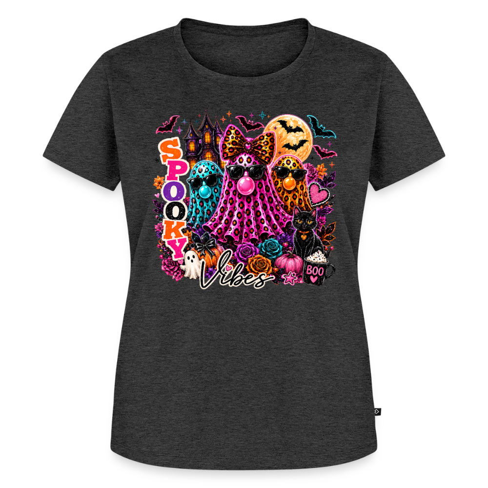 Women’s Halloween Ghost Spooky Vibes Short Sleeve T-Shirt - heather anthracite