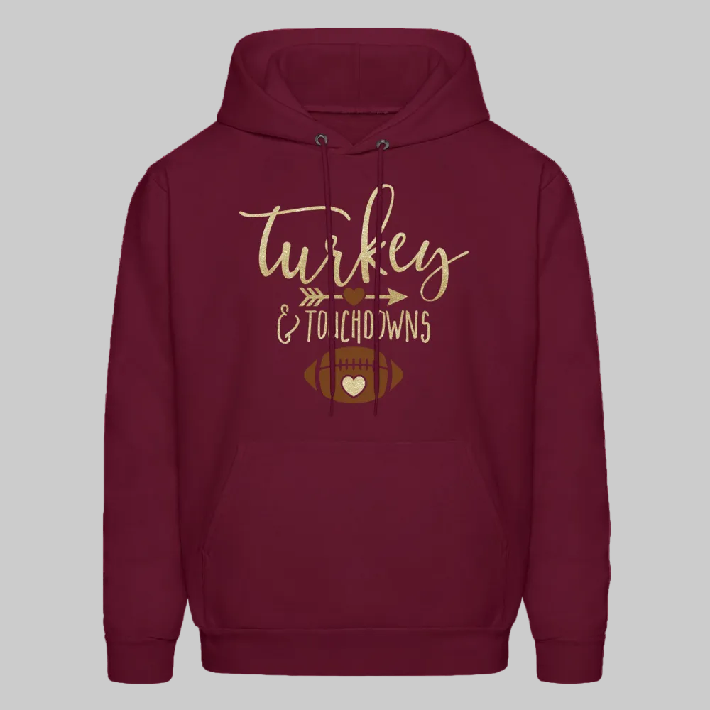 Men's Turkey and Touchdowns Thanksgiving Hoodie - burgundy