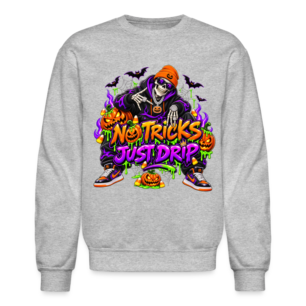 Men No Tricks Just Drip Halloween Crewneck Sweatshirt - heather gray