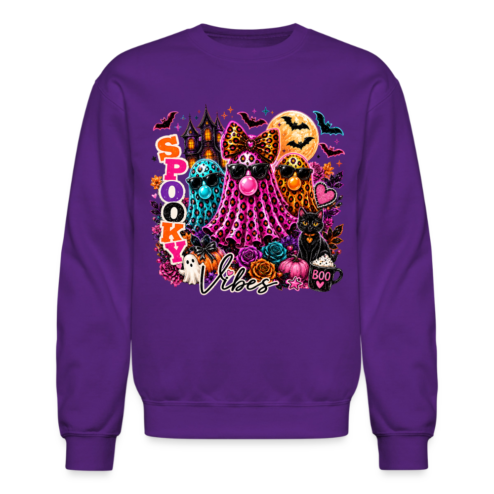 Women's Spooky Vibes Halloween Ghost Crewneck Sweatshirt - purple