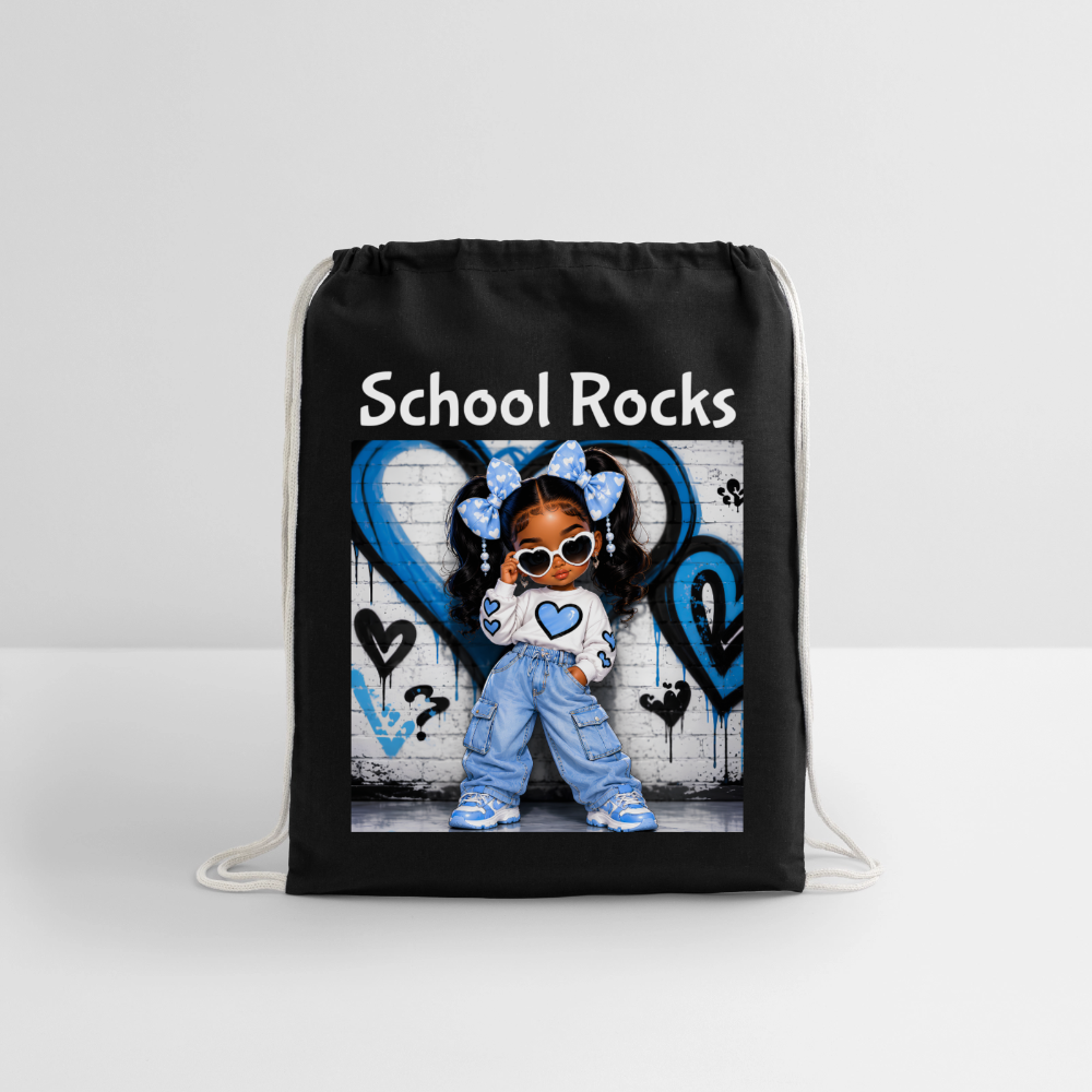 African American Toddler Girls School Rocks Black Cotton Drawstring Bag For Back To School - black
