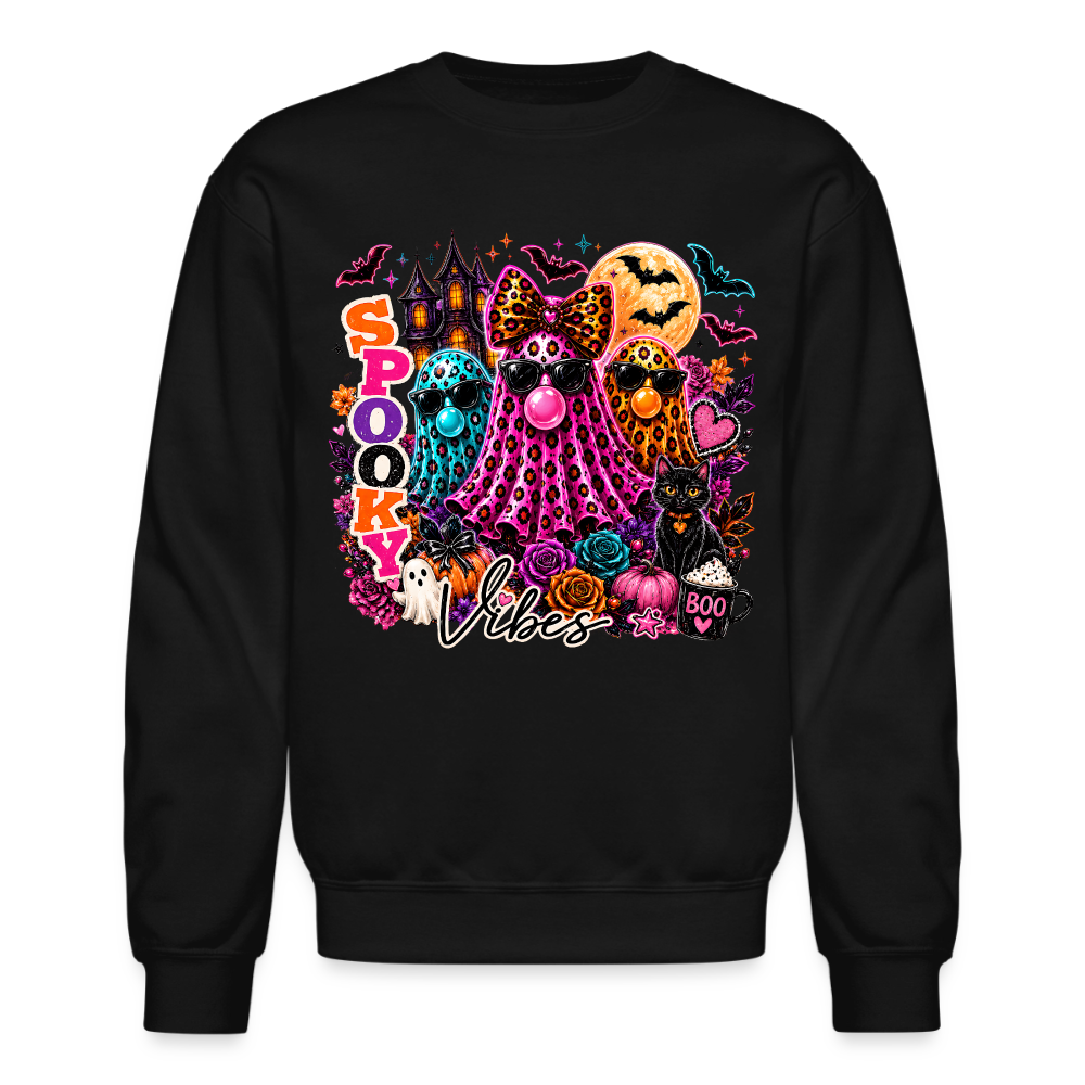 Women's Spooky Vibes Halloween Ghost Crewneck Sweatshirt - black