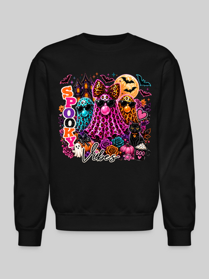 Women's Spooky Vibes Halloween Ghost Crewneck Sweatshirt - black