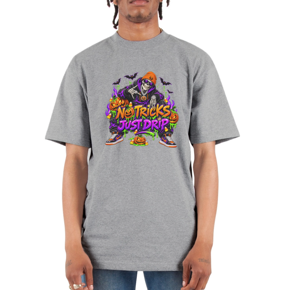 Men No Tricks Just Drip Oversized Halloween Short Sleeve T-Shirt - heather gray