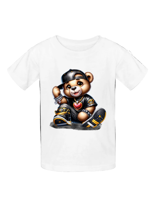 Boys Black Hat Teddy Bear Short Sleeve T-Shirt nicholesgifts