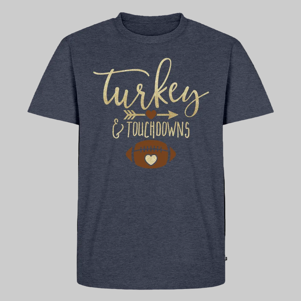 Men's Turkey and Touchdowns Short Sleeve T-Shirt - heather denim 